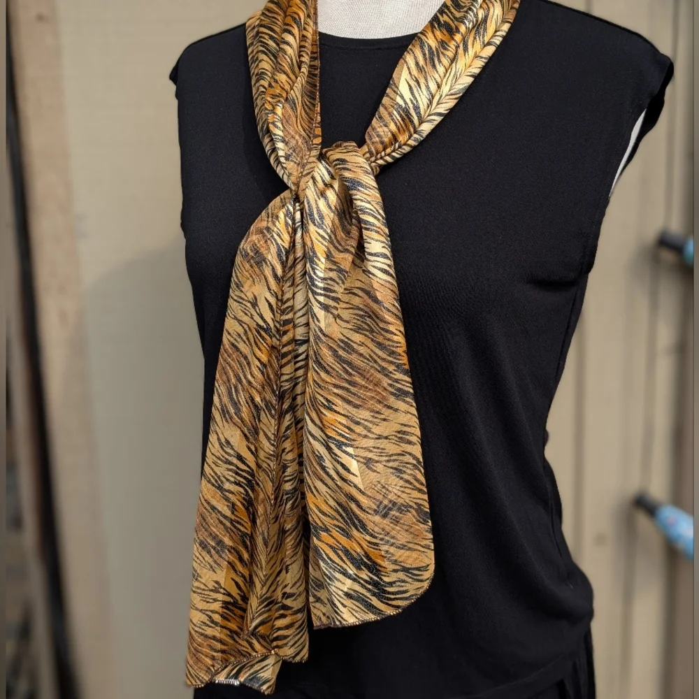 Golden Orange Sparkly Silky Animal Print Scarf - Picture 3 of 5